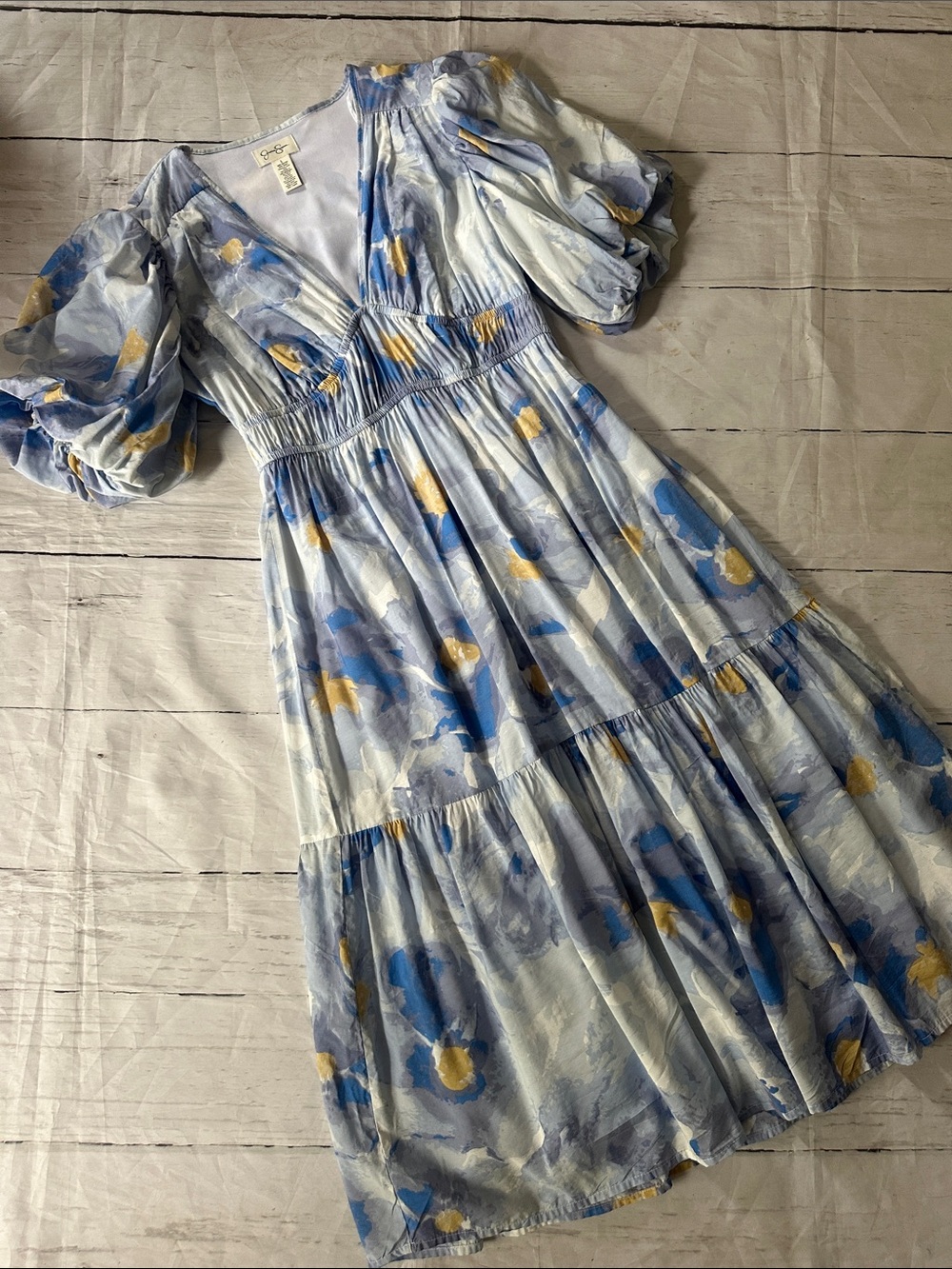 Jessica Simpson Blue and White Floral Maxi Dress large